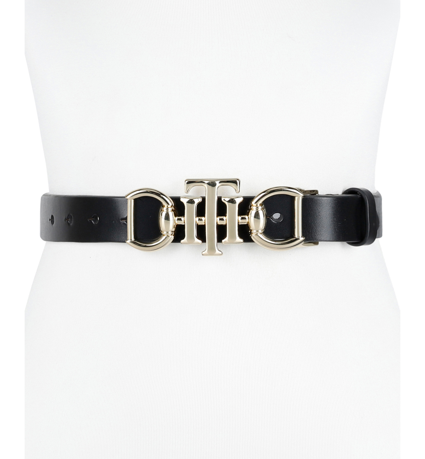 Tommy Hilfiger Women's Skinny Double Ended Horsebit Buckle Dress Casual Belt - Black