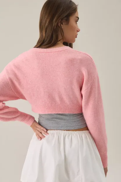 Out From Under Julia Twist Plunging V-Neck Cropped Sweater - Pink
