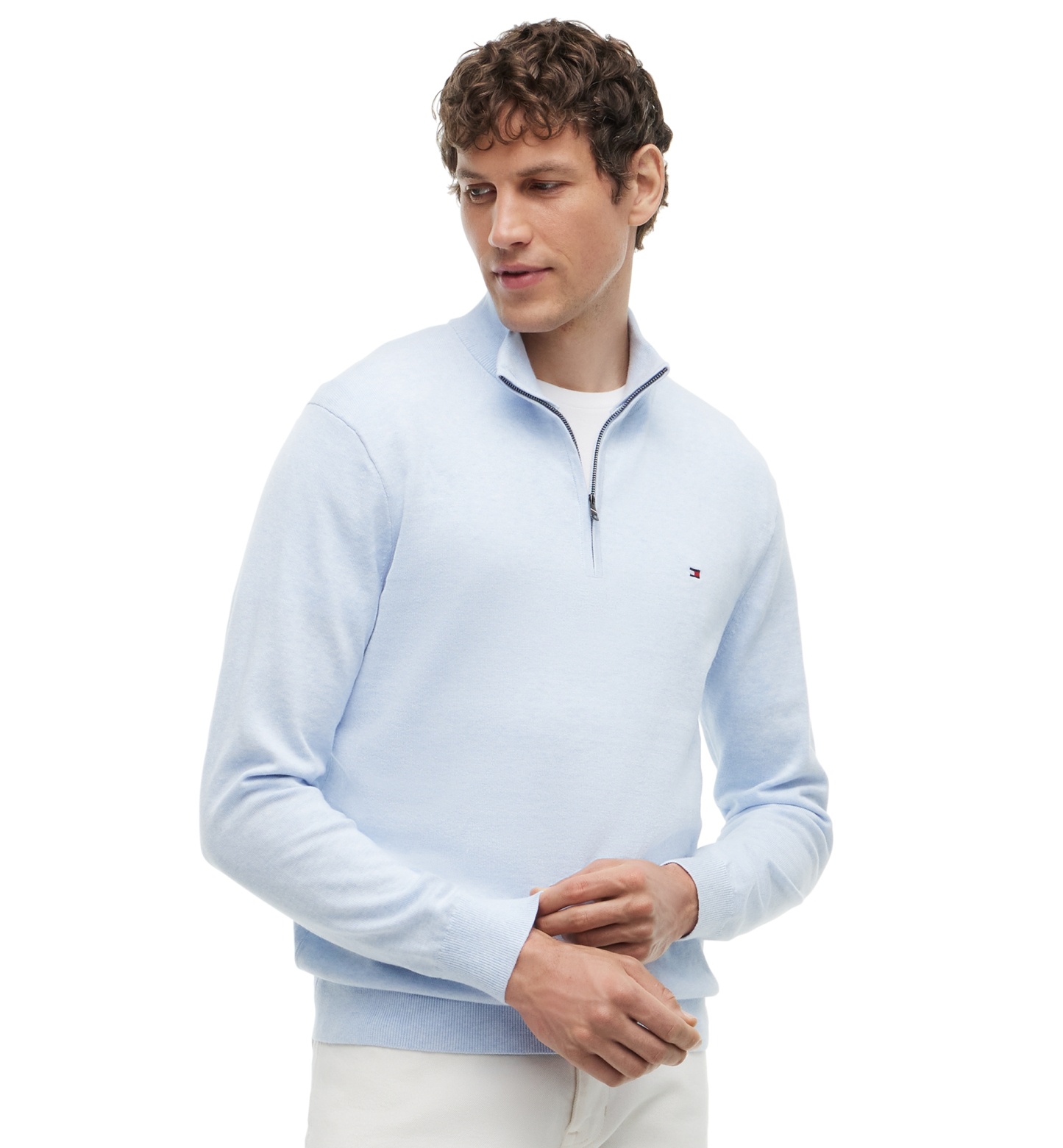 Tommy Hilfiger Men's Essential Cotton Quarter-Zip Sweater - Sky Blue Heather