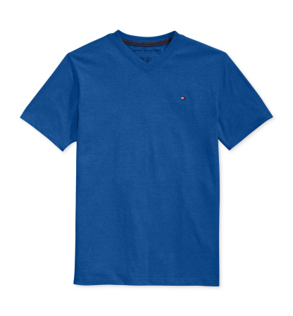 Tommy Hilfiger Boys' 2T-7 Solid Embroidered Logo V-Neck T-Shirt - Blue Jean