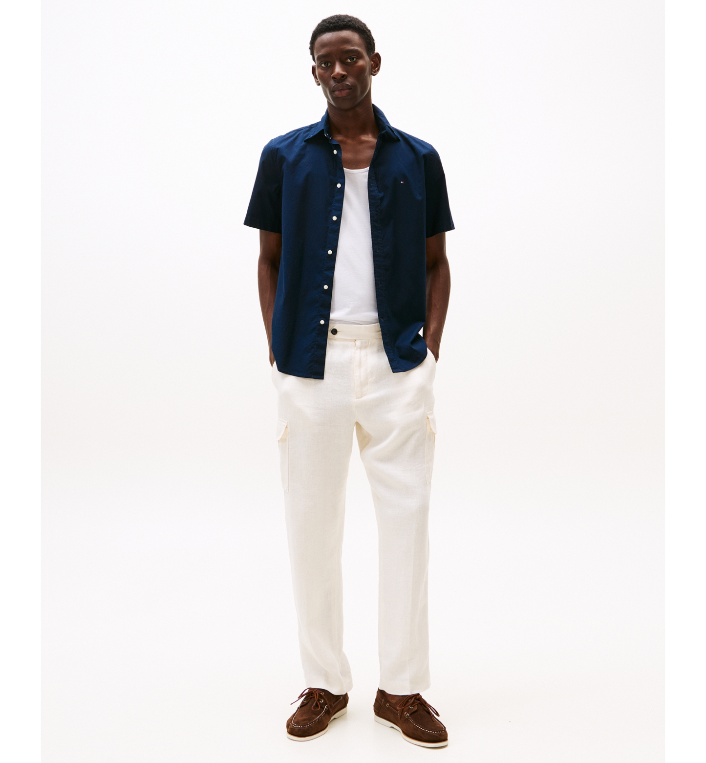 Tommy Hilfiger Men's Short Sleeve Flex Poplin Regular Fit Shirt - Desert Sky