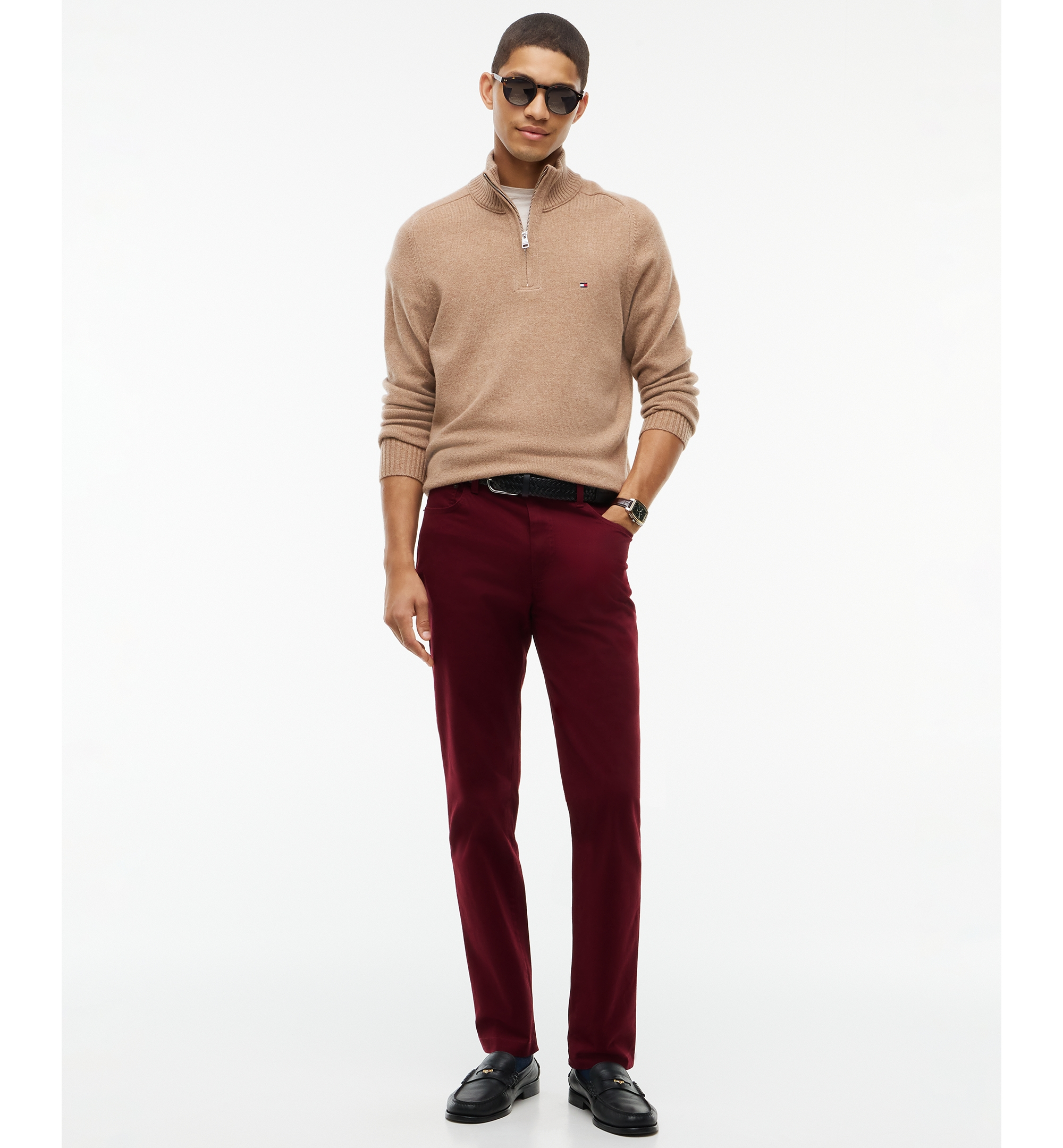 Tommy Hilfiger Men's Denton Straight-Fit Five-Pocket Stretch Twill Pants - Burgundy