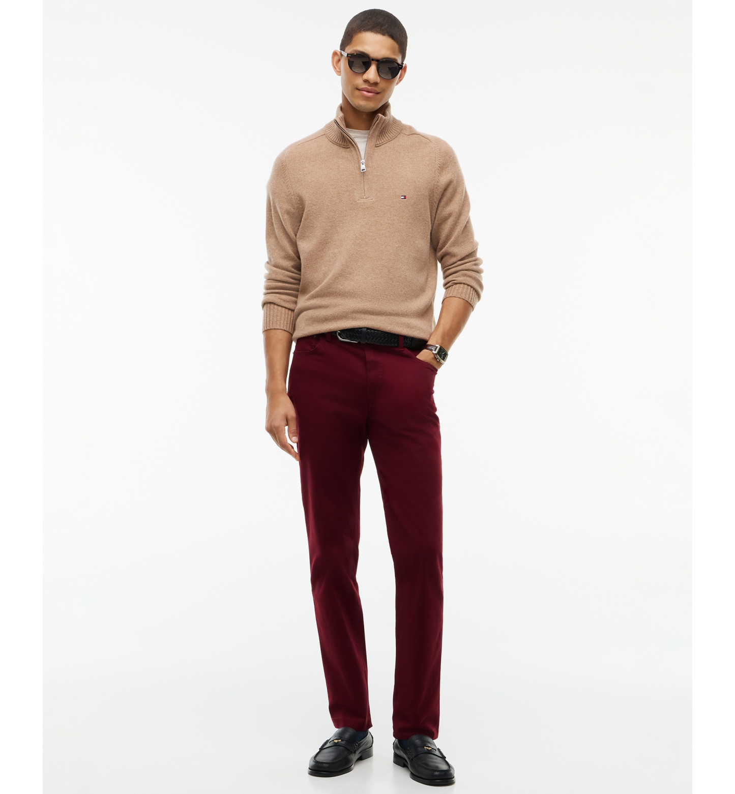 Tommy Hilfiger Men's Denton Straight-Fit Five-Pocket Stretch Twill Pants - Burgundy