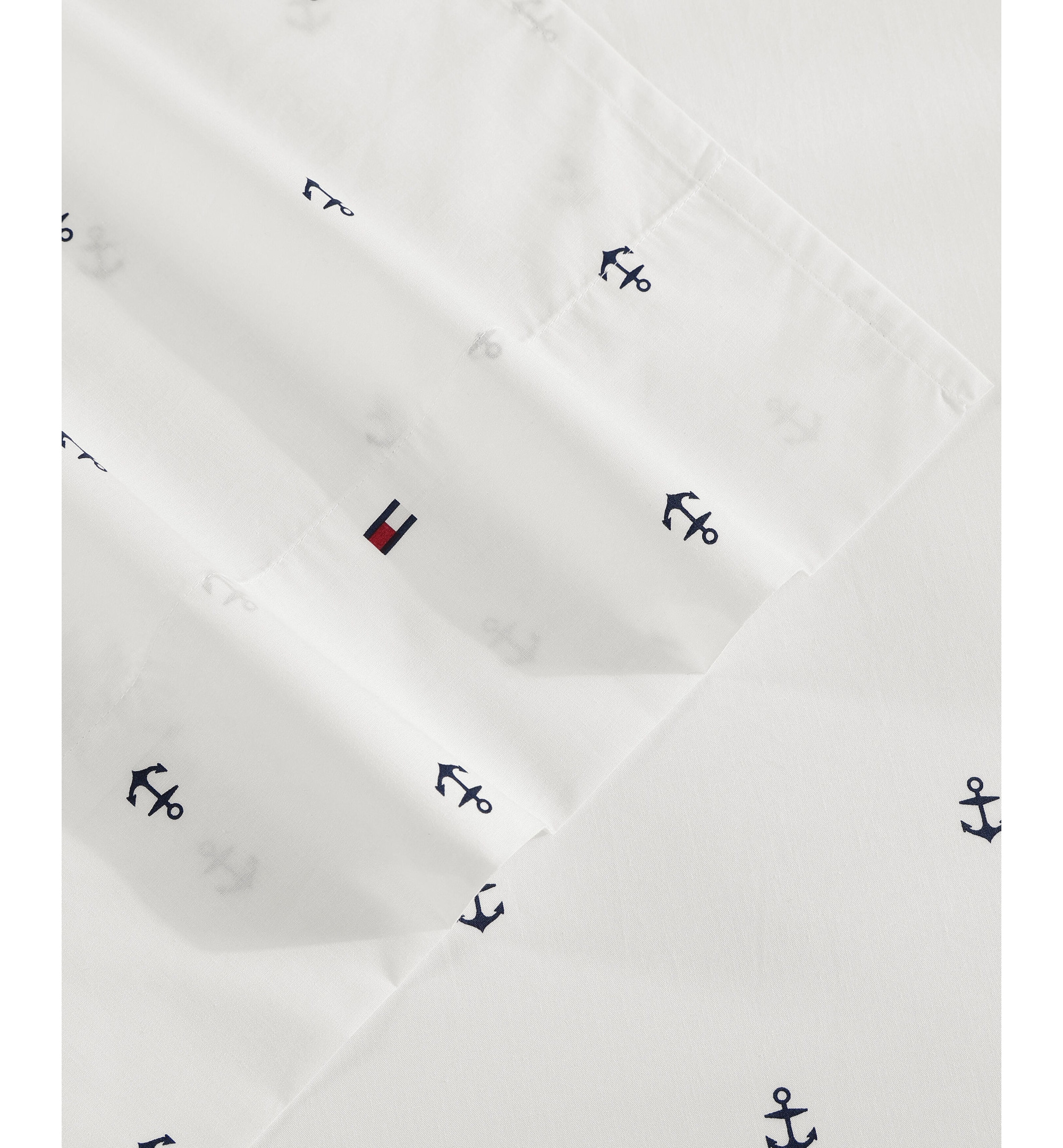 Tommy Hilfiger Printed 200-Thread Count Cotton Percale Sheet Set - Anchor, Flag Dark Blue