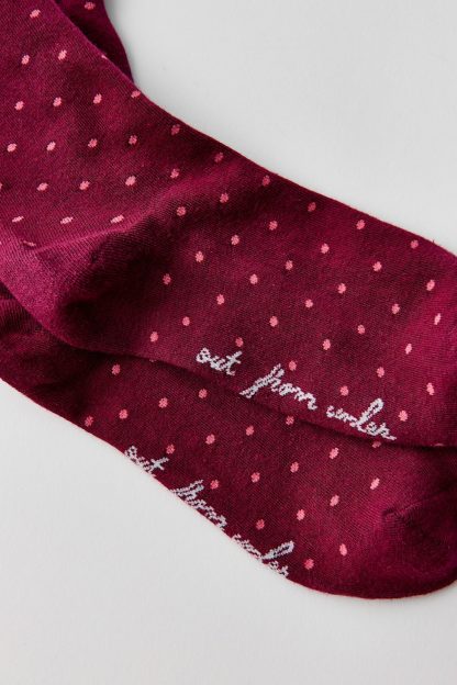 Out From Under Lettuce-Edge Polka Dot Socks - Wine + Pink Polka Dot