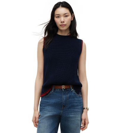 Tommy Hilfiger Women’s Crochet Detail Crewneck Sleeveless Vest - Dark Night Navy