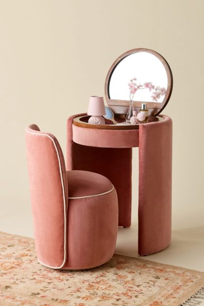 Jane Upholstered Vanity & Stool Set - Rose