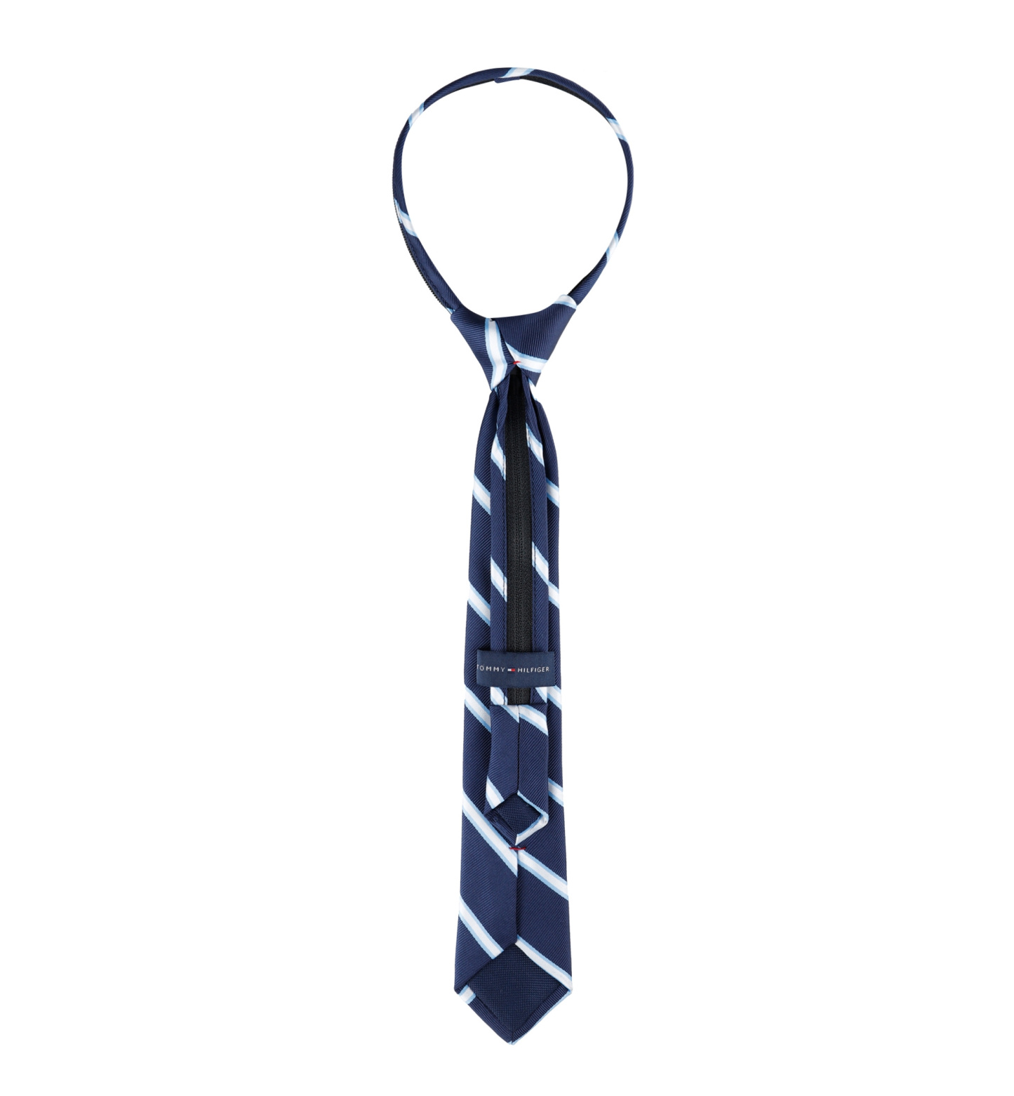 Tommy Hilfiger Boys Striped Pre-Tied Zipper Tie - Navy Blue