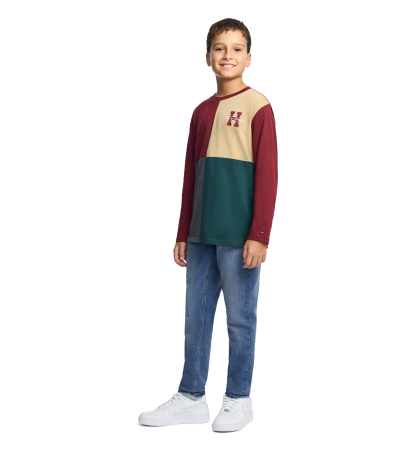 Tommy Hilfiger Boys' 8-20 Quad Pieced Long-Sleeve Graphic Colorblock T-Shirt - Zinfandel
