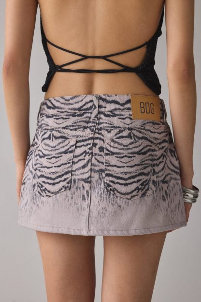 BDG Onna Denim Micro Mini Skirt - Purple Animal Print