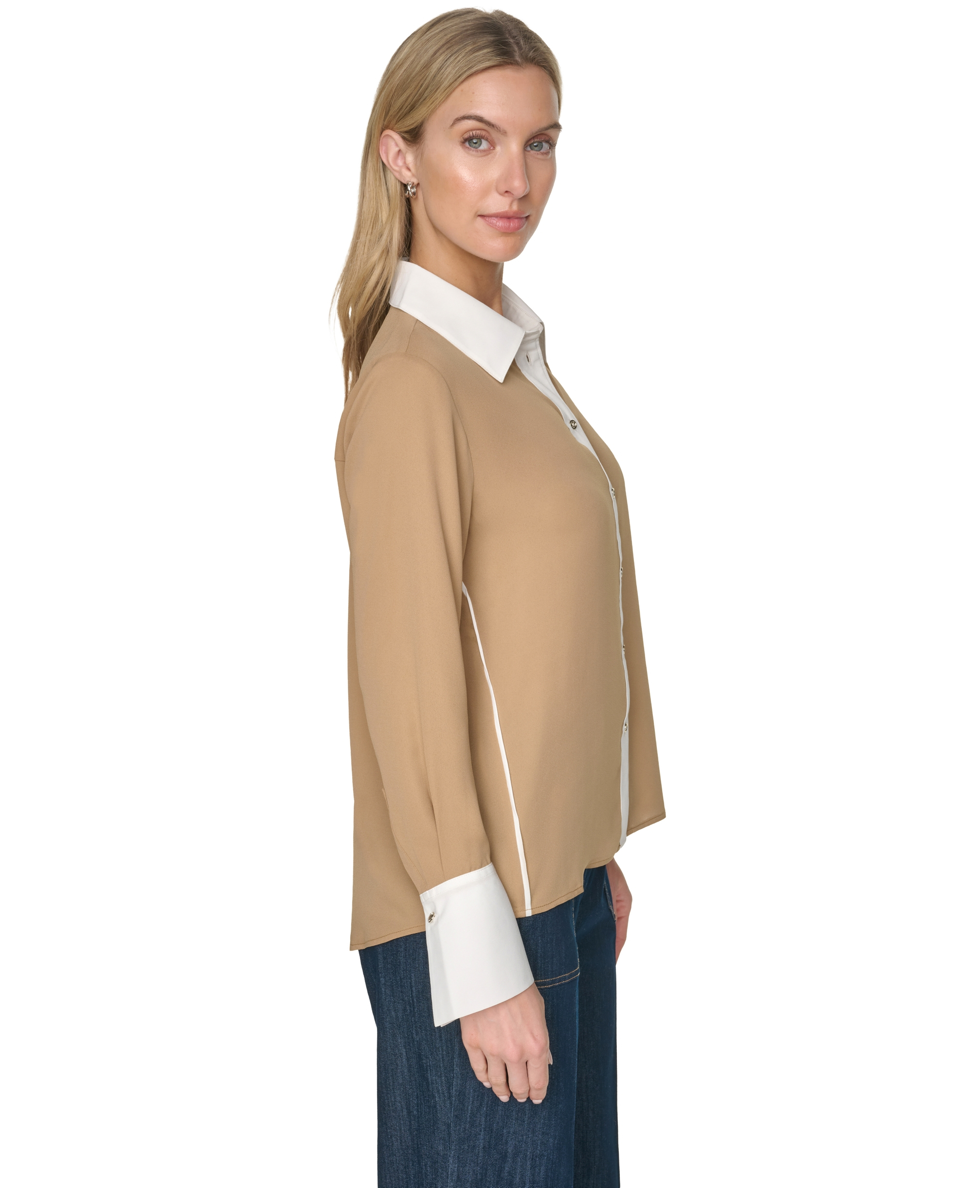 Tommy Hilfiger Women's Slim-Fit Button-Up Top - Tigr Eye/i