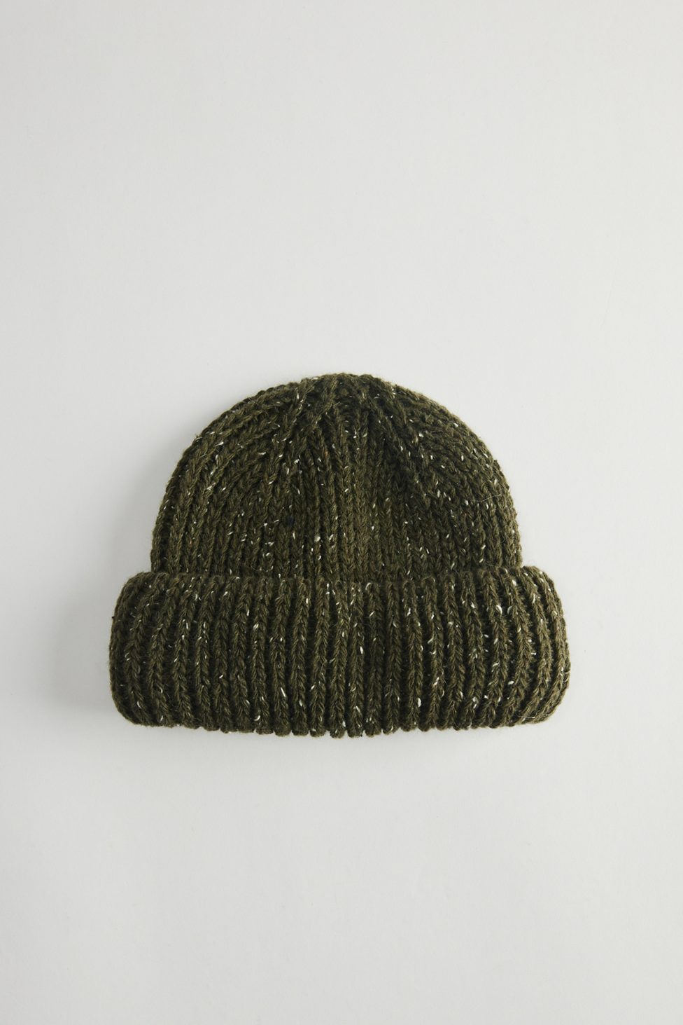 Marled Wool-Blend Short Roll Ribbed Knit Beanie - Olive