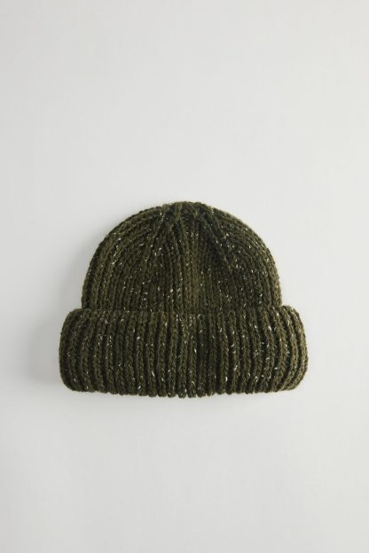 Marled Wool-Blend Short Roll Ribbed Knit Beanie - Olive