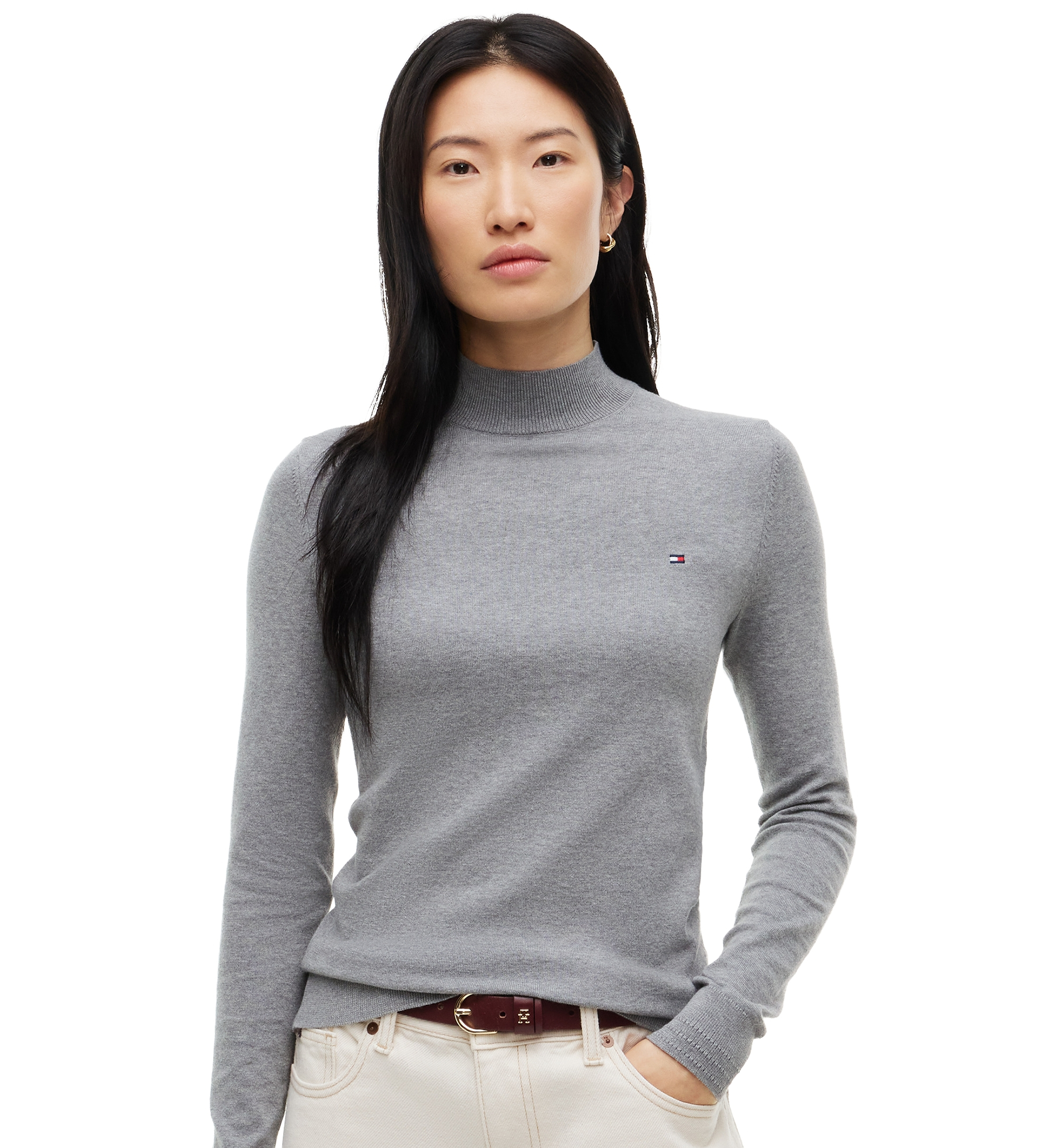 Tommy Hilfiger Women's Mock Neck Long-Sleeve Slim-Fit Sweater - Medium Grey Heather