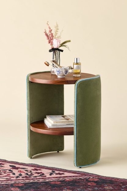 Jane Round Upholstered Storage Nightstand - Green Velvet