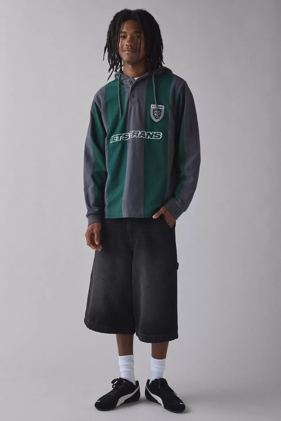 iets frans… Football Hoodie Sweatshirt - Black + Green Stripe
