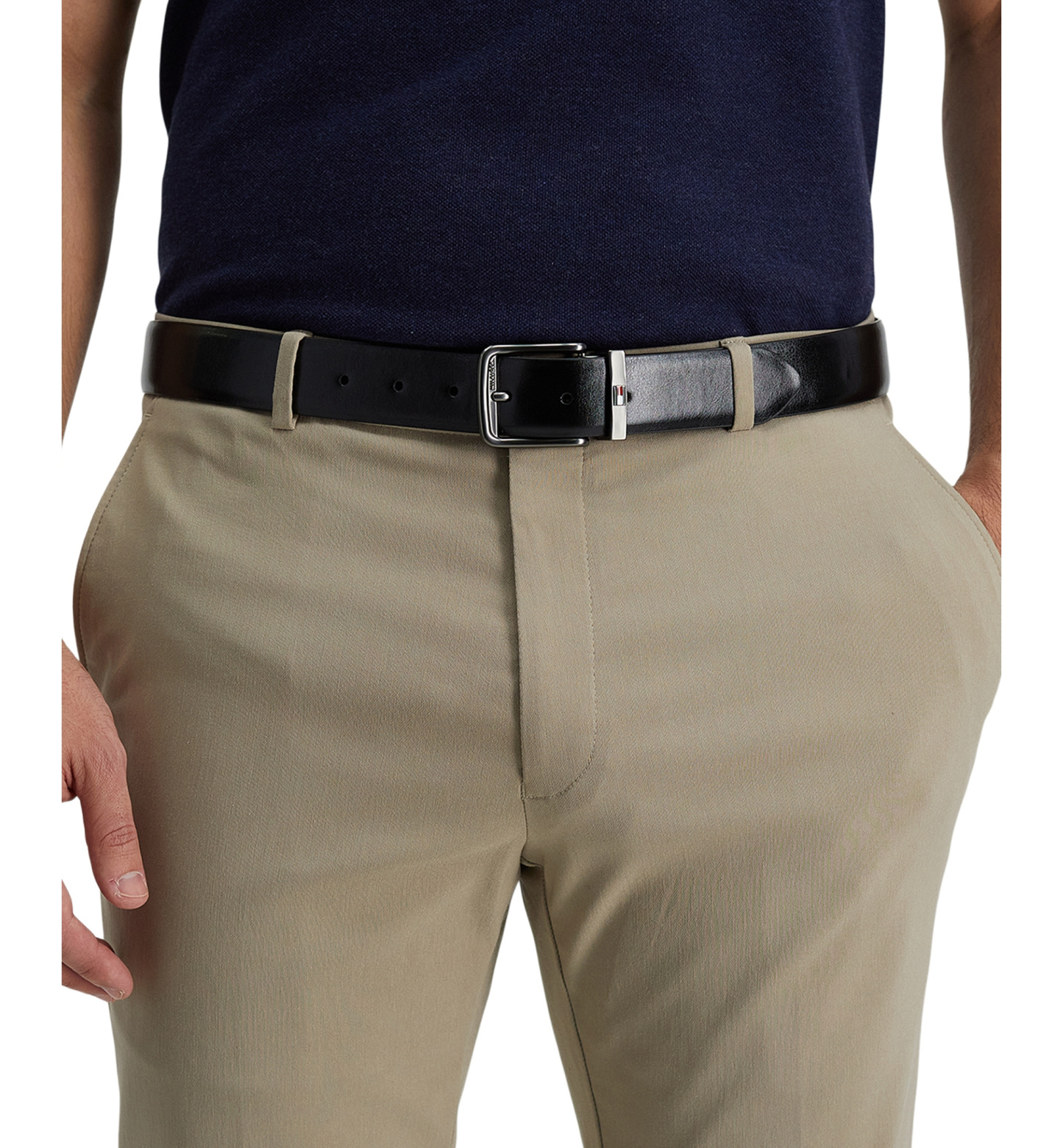 35MM Tommy Hilfiger Men's Reversible Harness Buckle Stretch Belt - Black/Tan