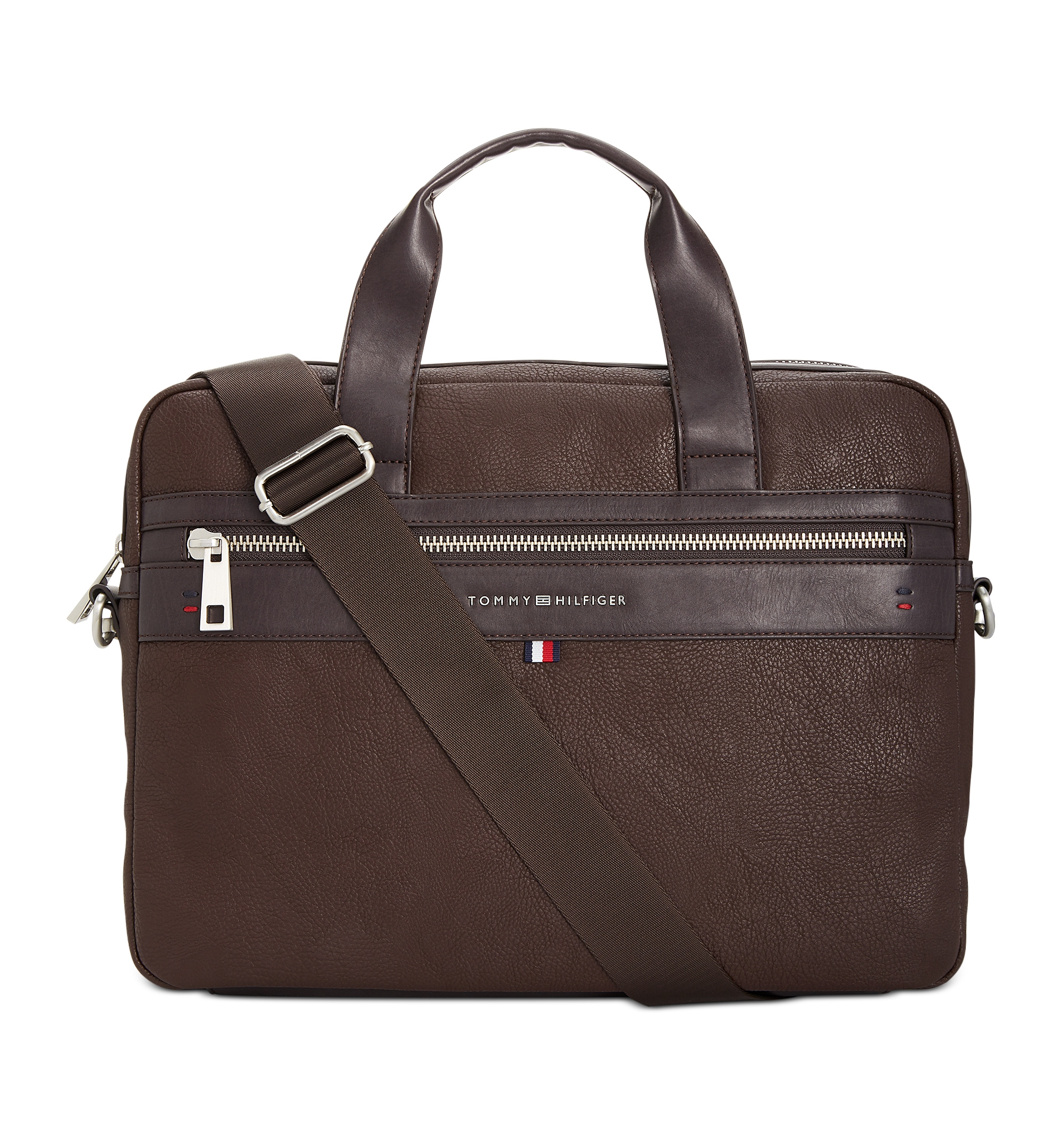 Tommy Hilfiger Men's Pebble Faux-Leather Leo Briefcase - Brown