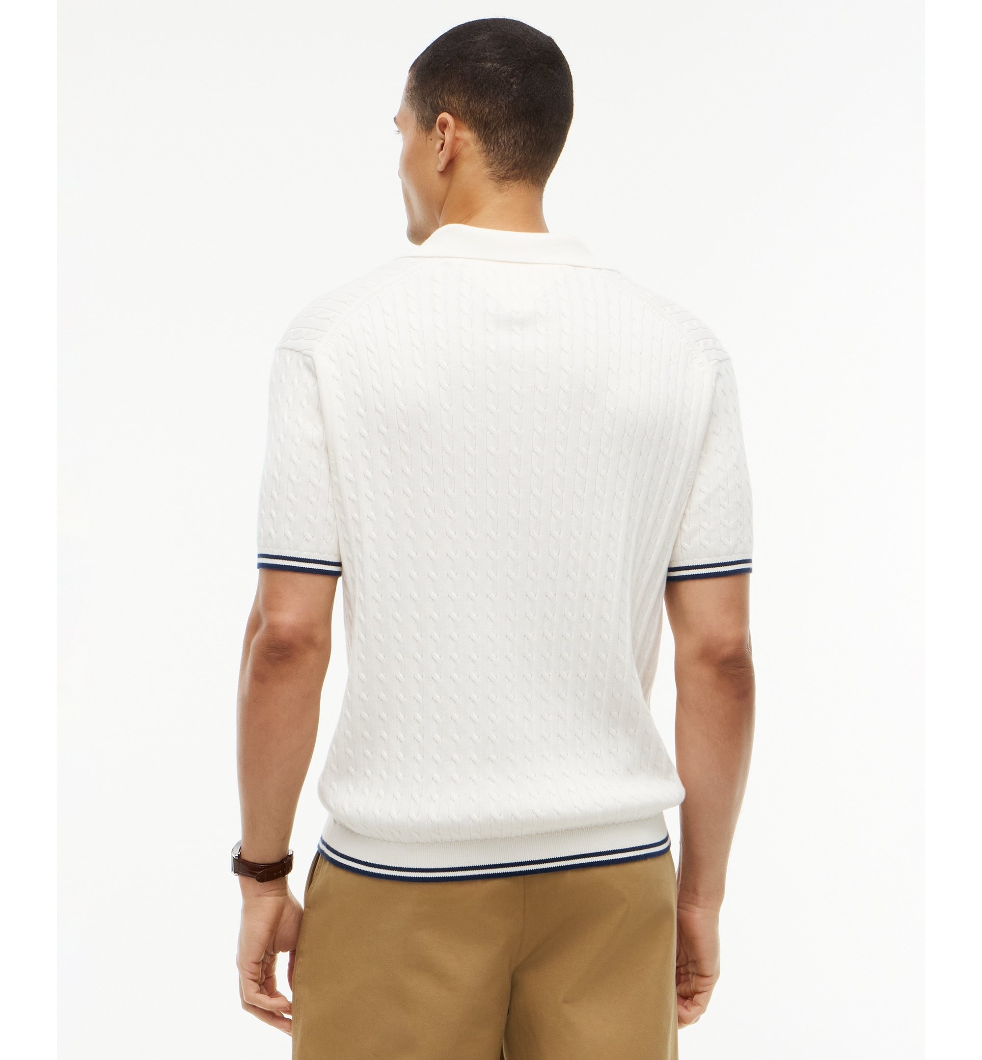 Tommy Hilfiger Men's Cable Knitted Short-Sleeve Sweater Polo Shirt - Ivory Petal