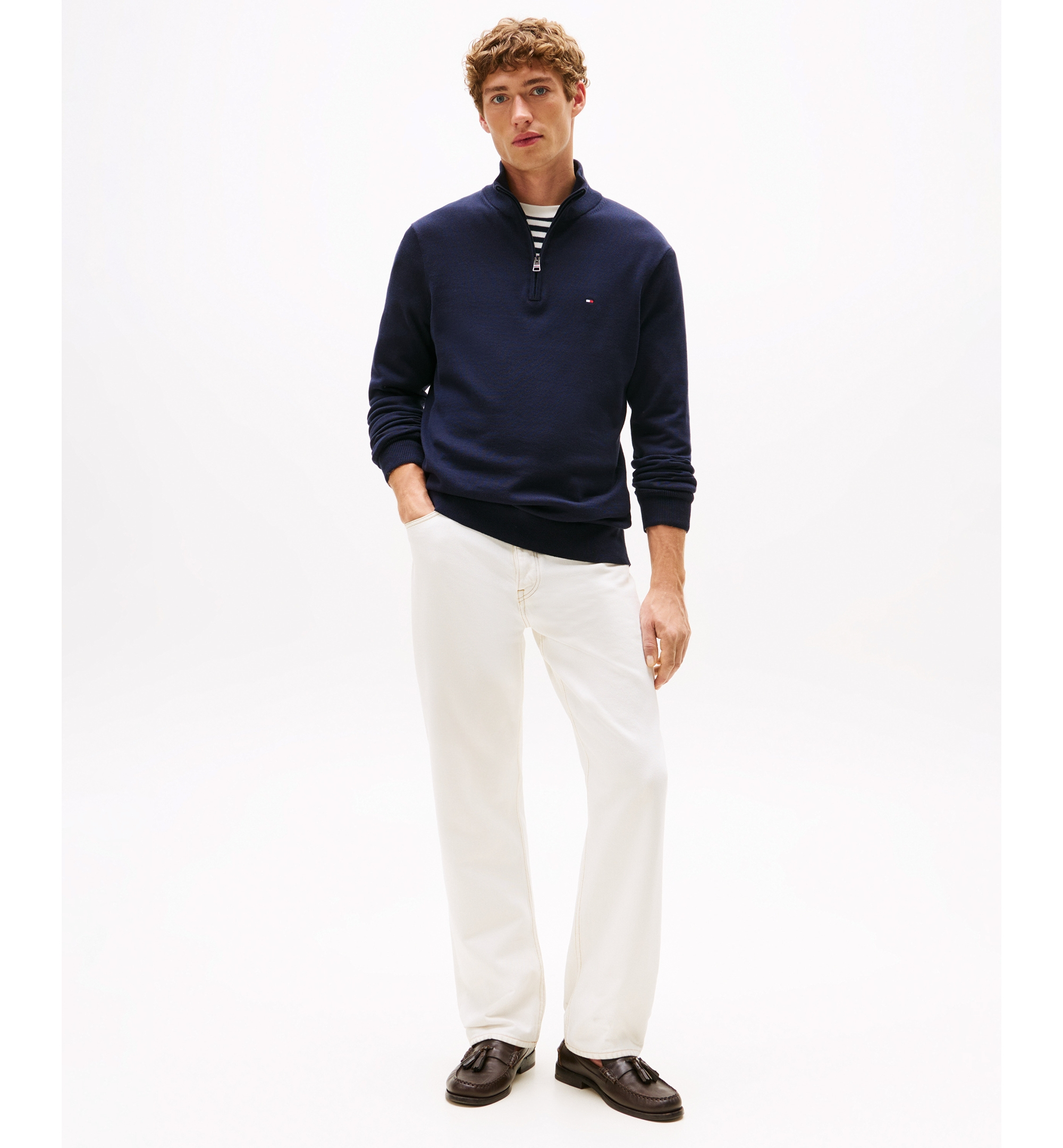 Tommy Hilfiger Men's Essential Cotton Quarter-Zip Sweater - Desert Sky