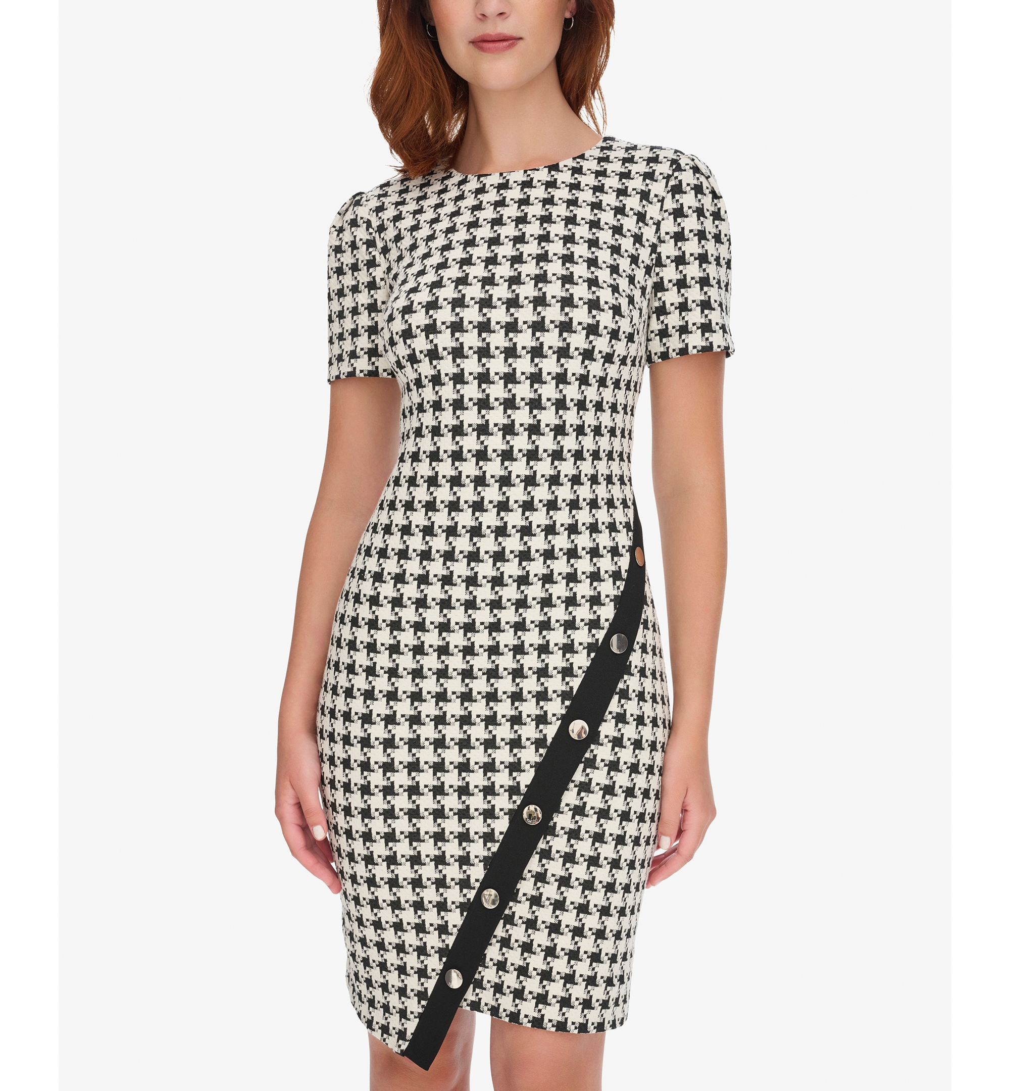 Tommy Hilfiger Women's Houndstooth Pattern Sheath Dress - Black Pearl