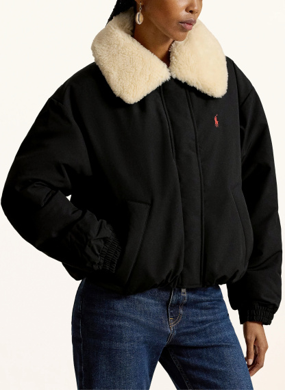 POLO RALPH LAUREN Daunenblouson mit abnehmbarem Kunstfell – SCHWARZ / CREME