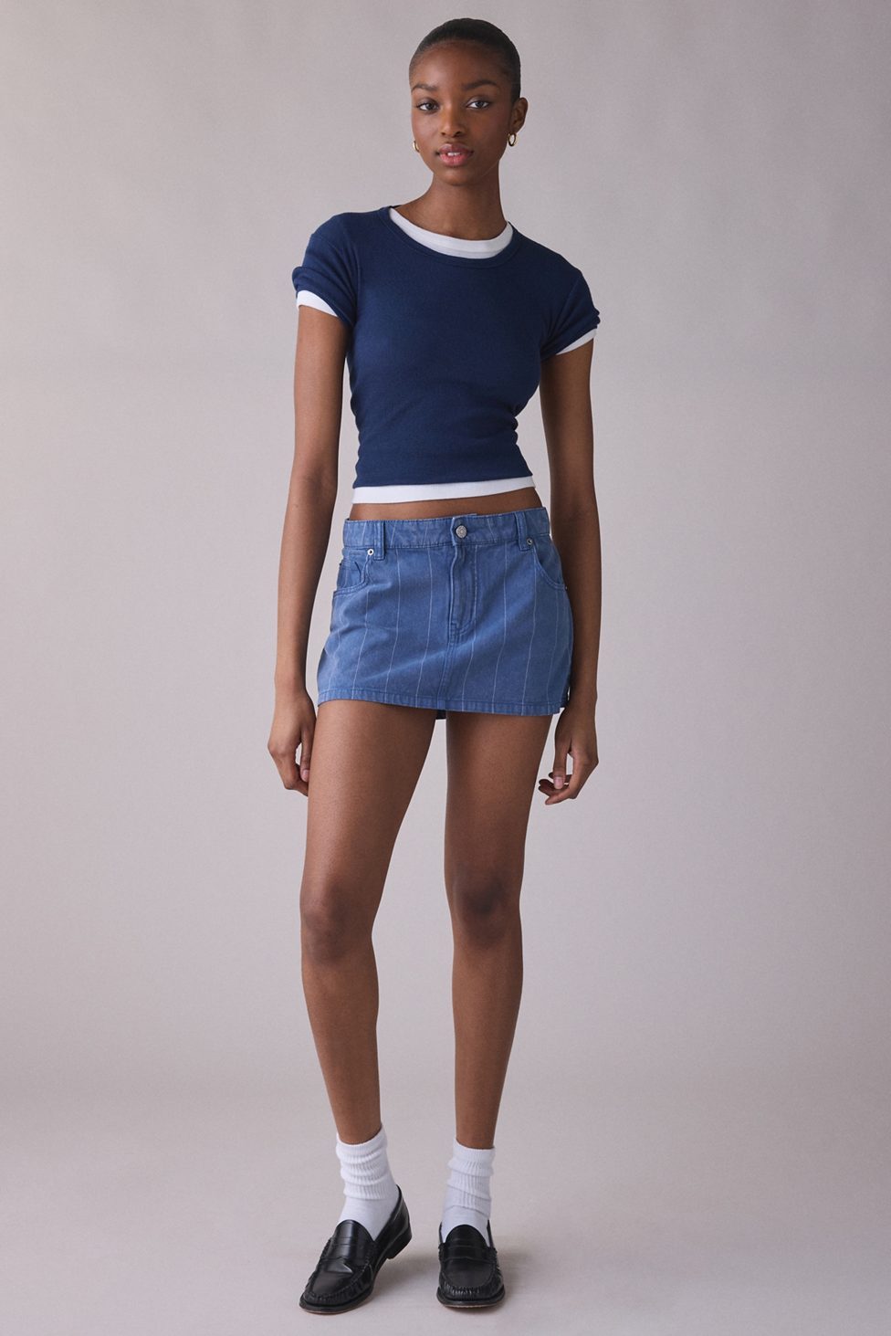 BDG Onna Denim Micro Mini Skirt - Railroad Stripe