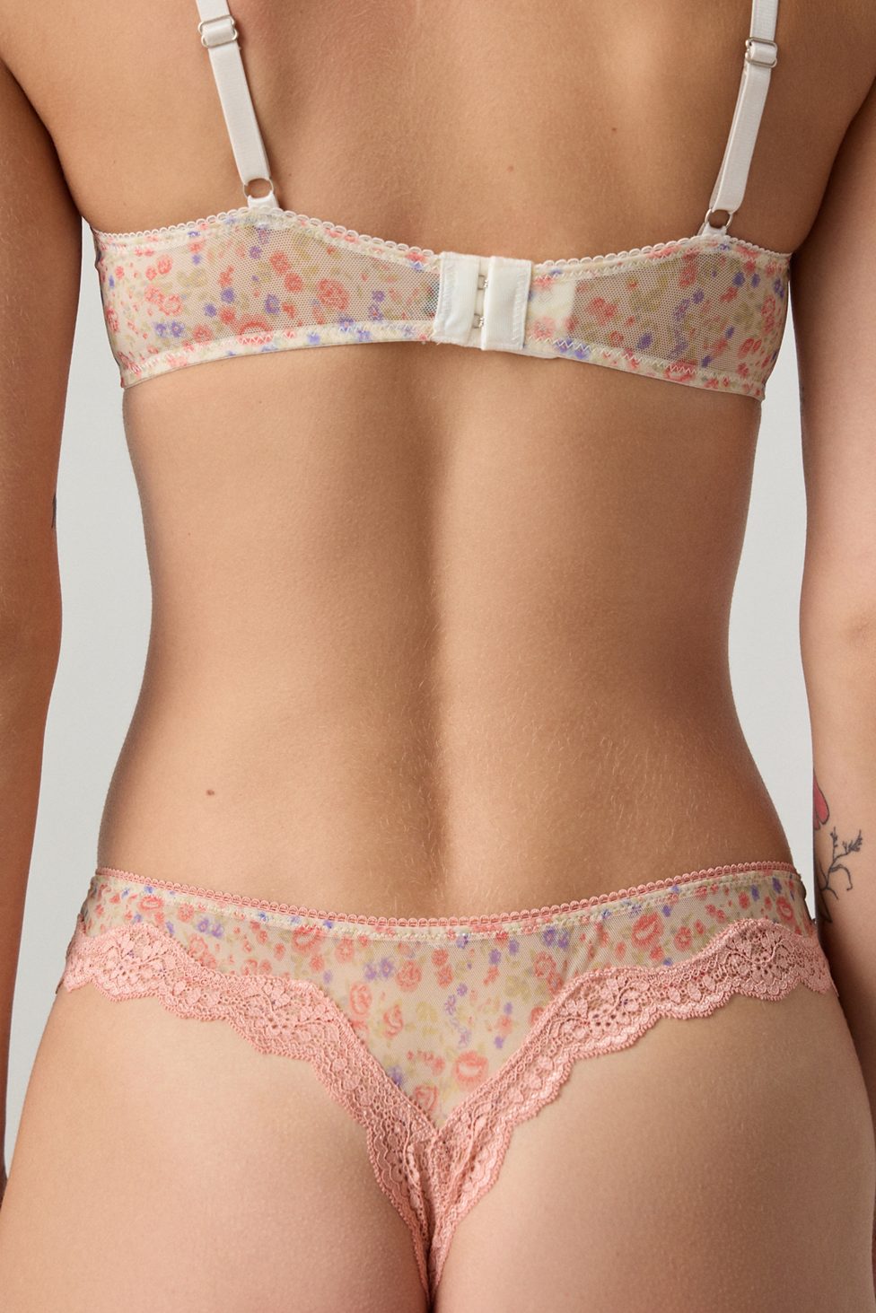 Out From Under Angel Mesh Lace Trim Thong - Pink Combo