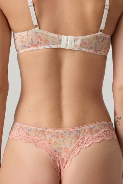 Out From Under Angel Mesh Lace Trim Thong - Pink Combo