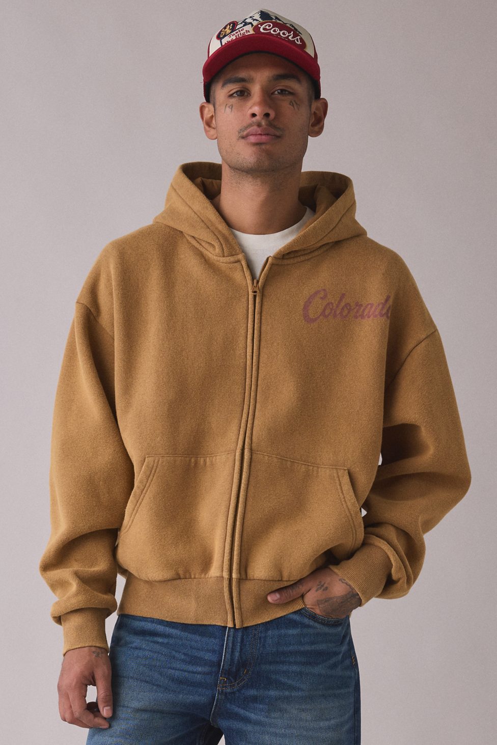 Colorado Range Graphic Zip-Up Hoodie Sweatshirt - Taupe