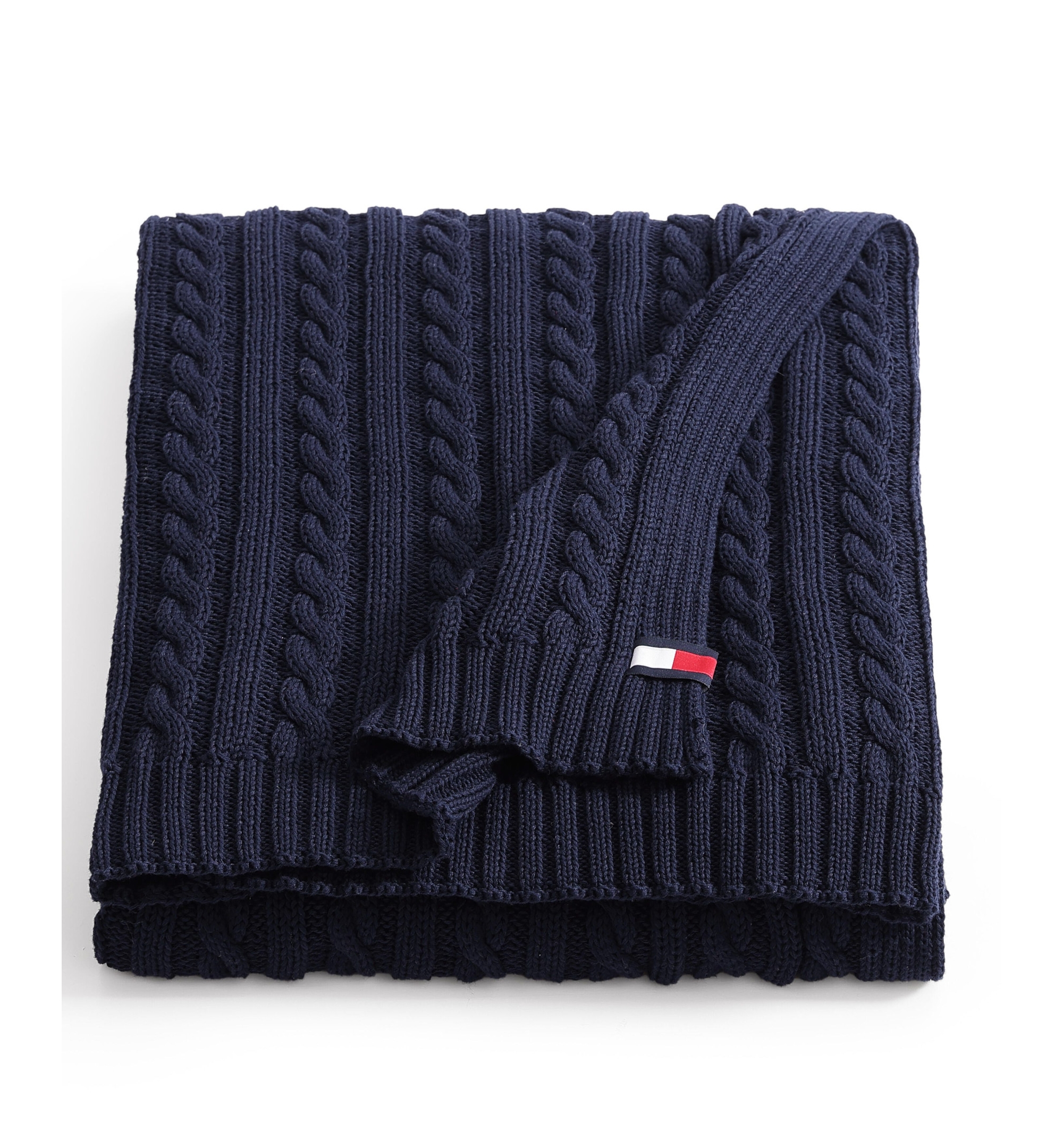 Tommy Hilfiger Solid Cotton Cable Knit Throw, 70" x 50" - Dark Blue