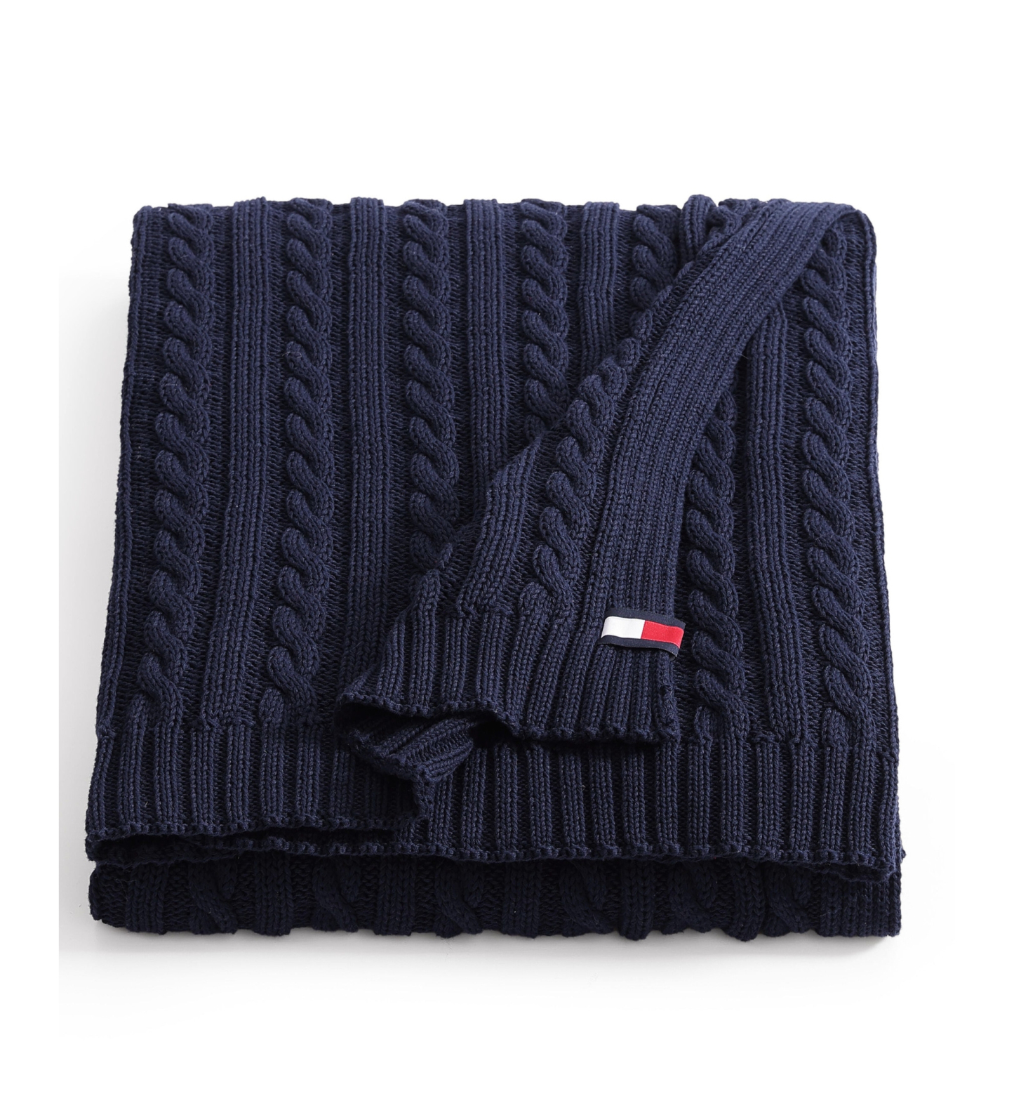 Tommy Hilfiger Solid Cotton Cable Knit Throw, 70" x 50" - Dark Blue