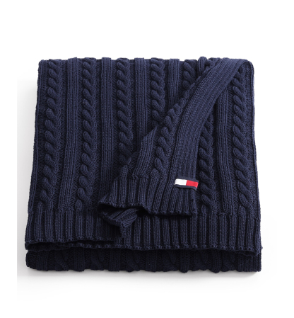 Tommy Hilfiger Solid Cotton Cable Knit Throw, 70" x 50" - Dark Blue