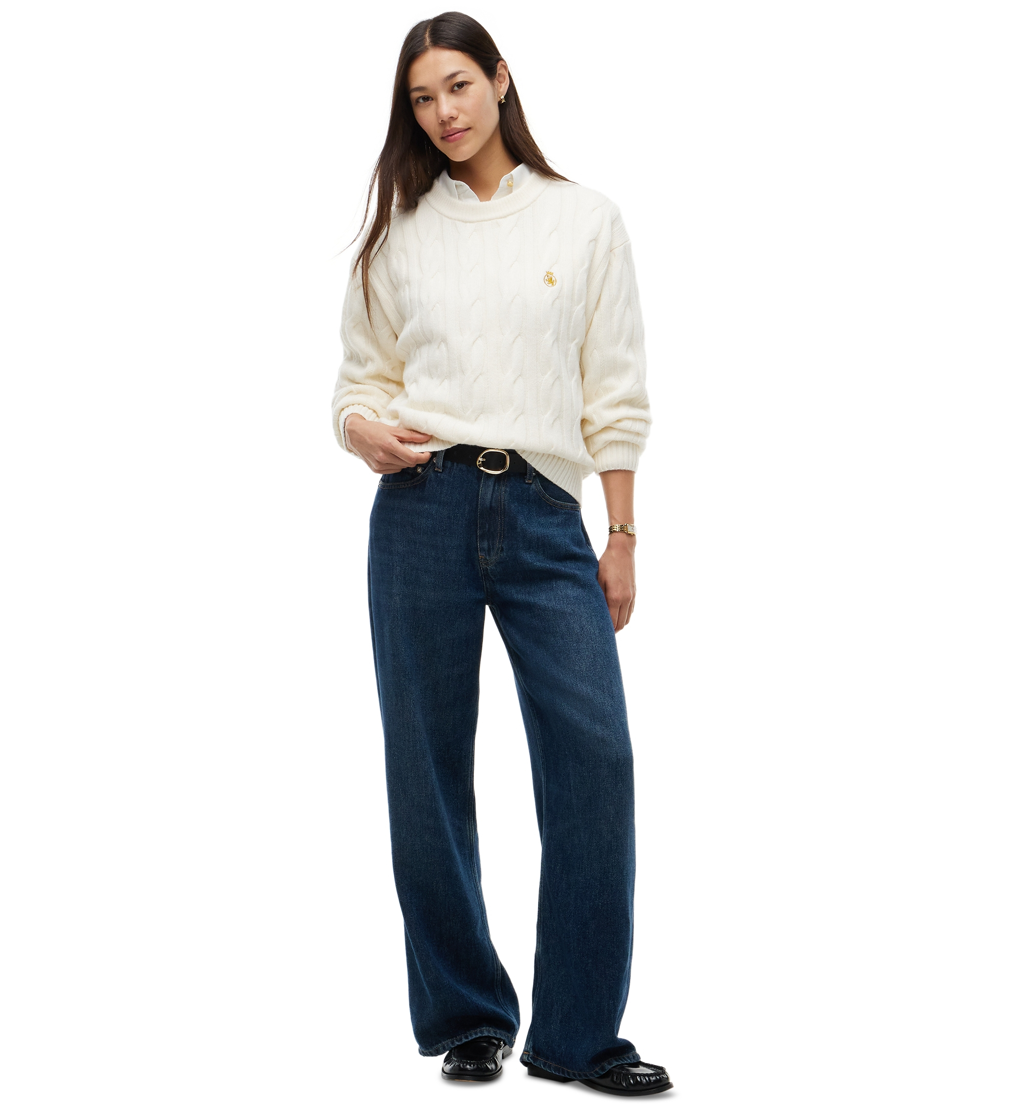 Tommy Hilfiger Women's American Icons 100% Wool Cable-Knit Crewneck Sweater, Macy's Exclusive - Ivory Petal