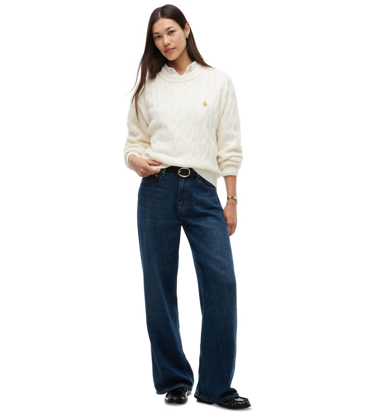 Tommy Hilfiger Women's American Icons 100% Wool Cable-Knit Crewneck Sweater, Macy's Exclusive - Ivory Petal