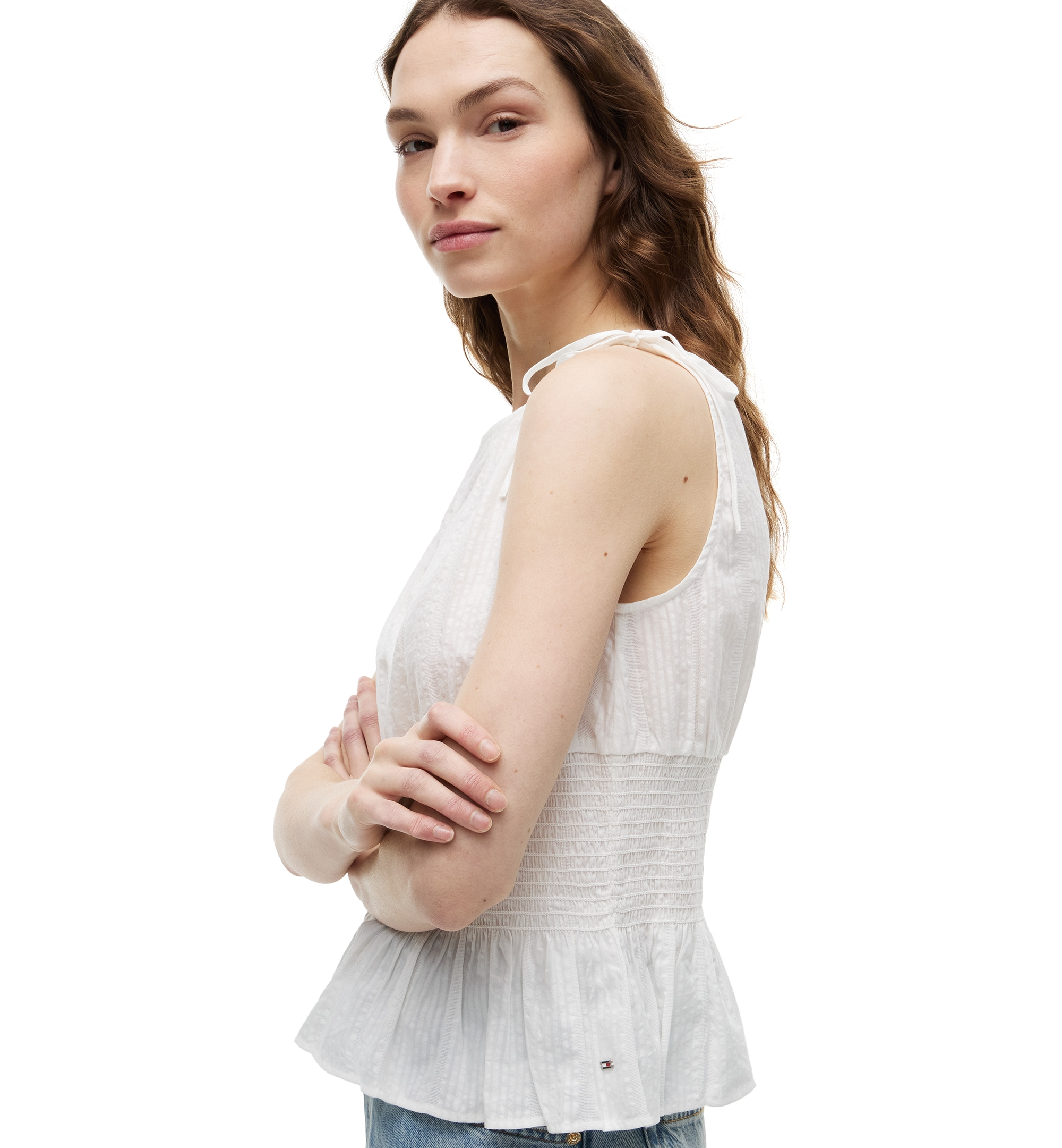 Tommy Hilfiger Women's Smocked Shoulder-Tie Top - Ecru