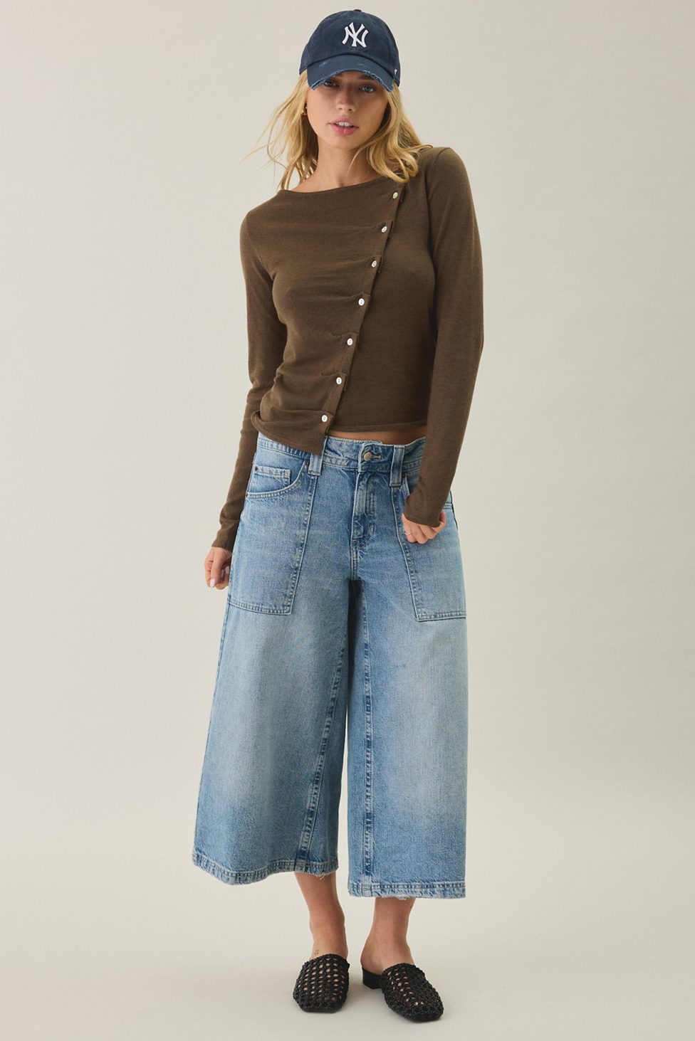 BDG Sutton Slanted Asymmetric Button Cardigan - Chocolate