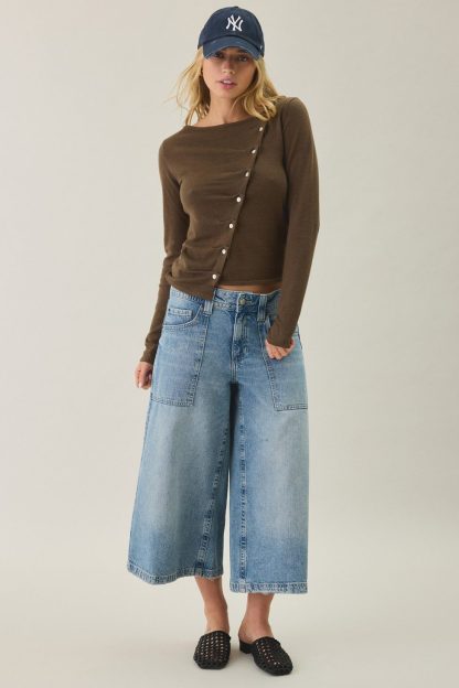 BDG Sutton Slanted Asymmetric Button Cardigan - Chocolate