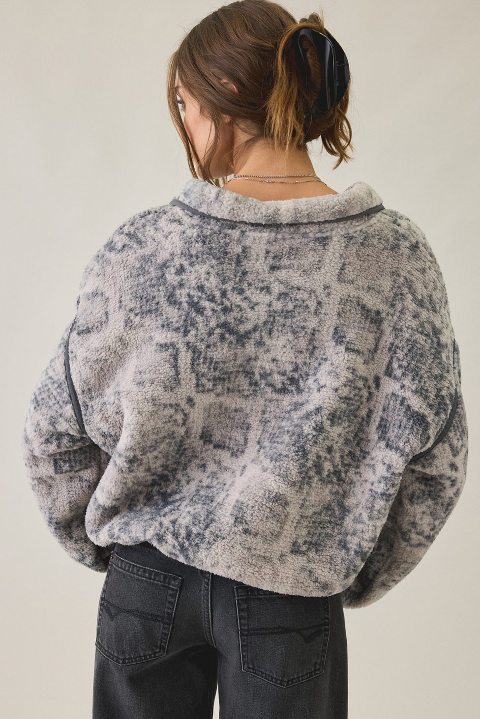 Out From Under Pretty Plush Fleece Quarter Zip Pullover - Grey Multi