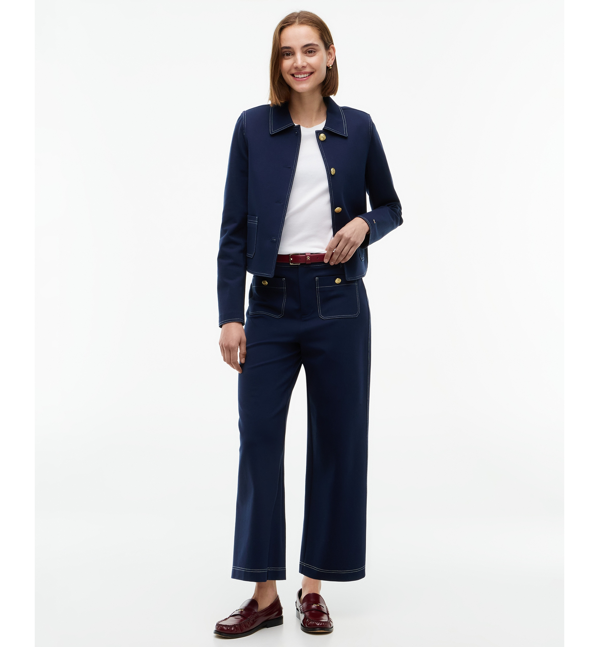 Tommy Hilfiger Women's Ponte Top-Stitch Pants - Dark Blue