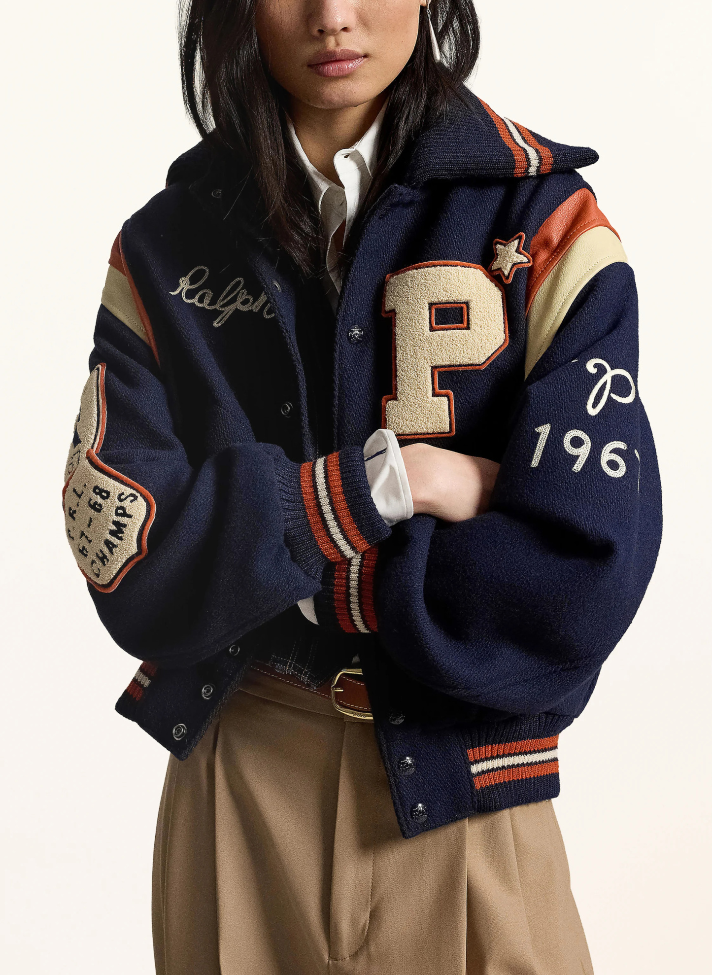 POLO RALPH LAUREN College-Jacke – DUNKELBLAU / ECRU / ORANGE