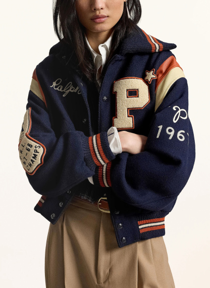 POLO RALPH LAUREN College-Jacke – DUNKELBLAU / ECRU / ORANGE