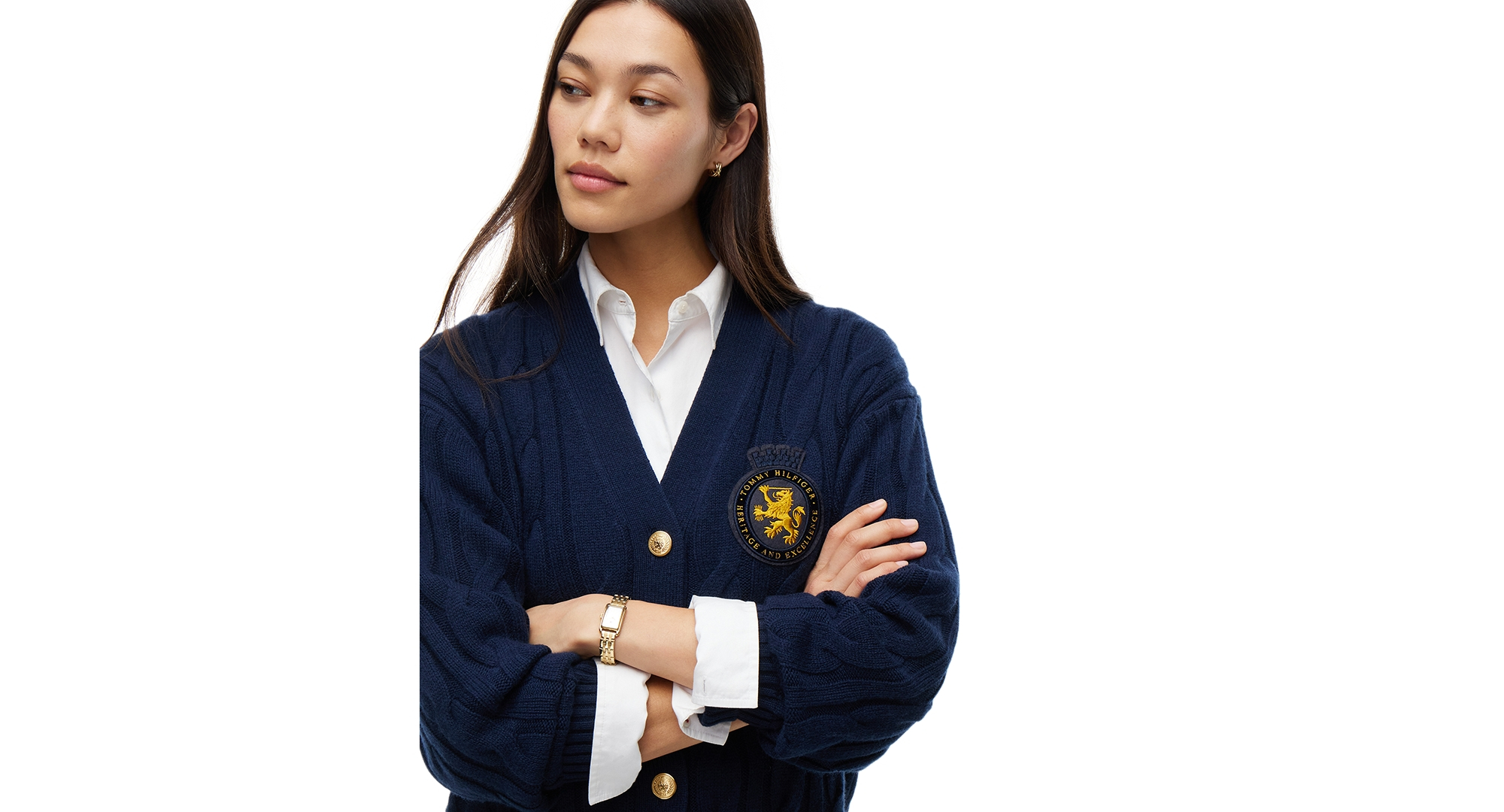 Tommy Hilfiger Women's American Icons Cable-Knit V-Neck Cardigan, Macy's Exclusive - Dark Blue
