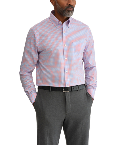 Tommy Hilfiger Men's Regular Fit Wrinkle Resistant Stretch Dress Shirt - Coral Multi