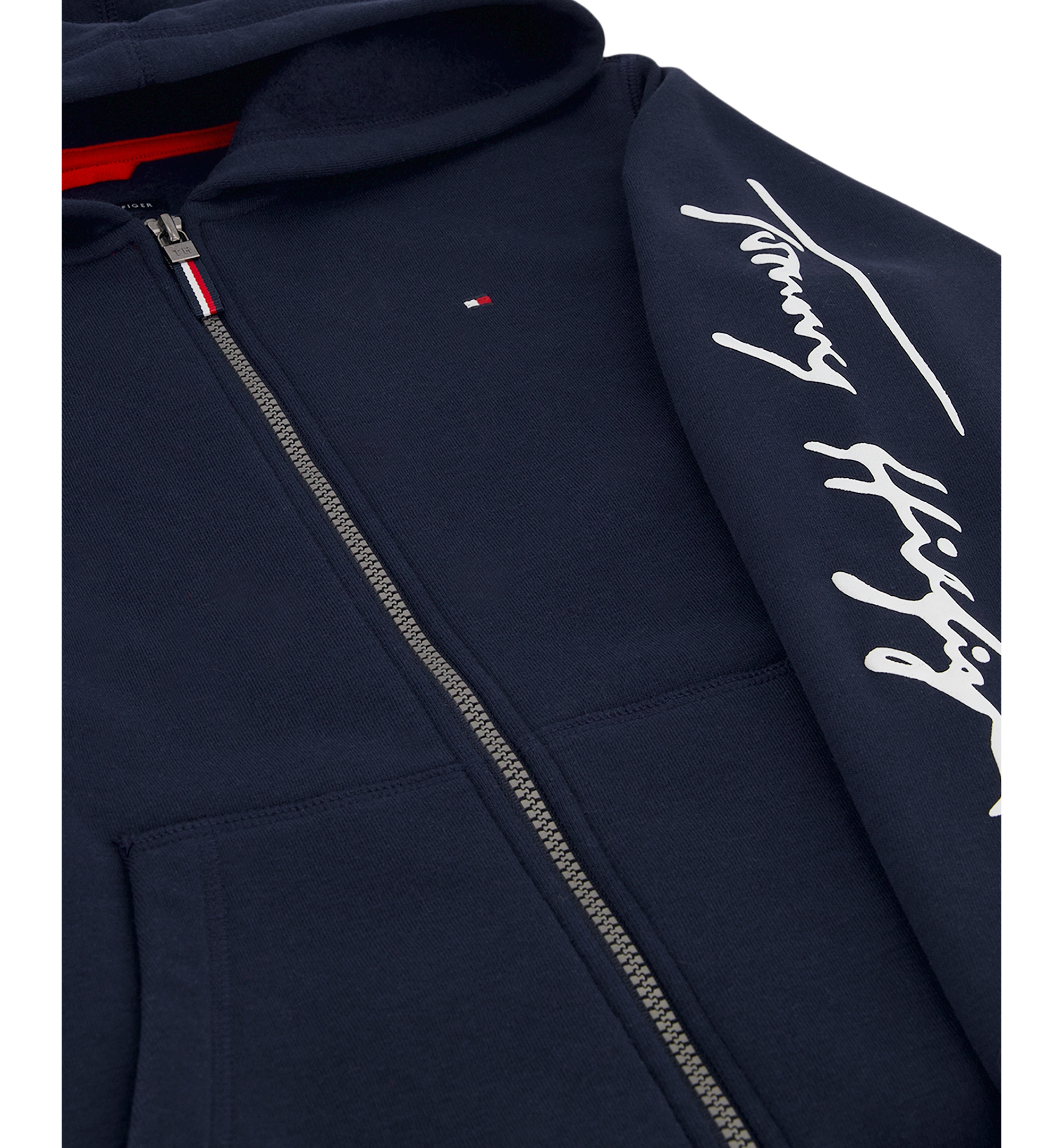 Tommy Hilfiger Boys' 8-20 Signature Full Zip Kangaroo-Pocket Cotton-Polyester Blend Zip Hoodie - Navy Blazer
