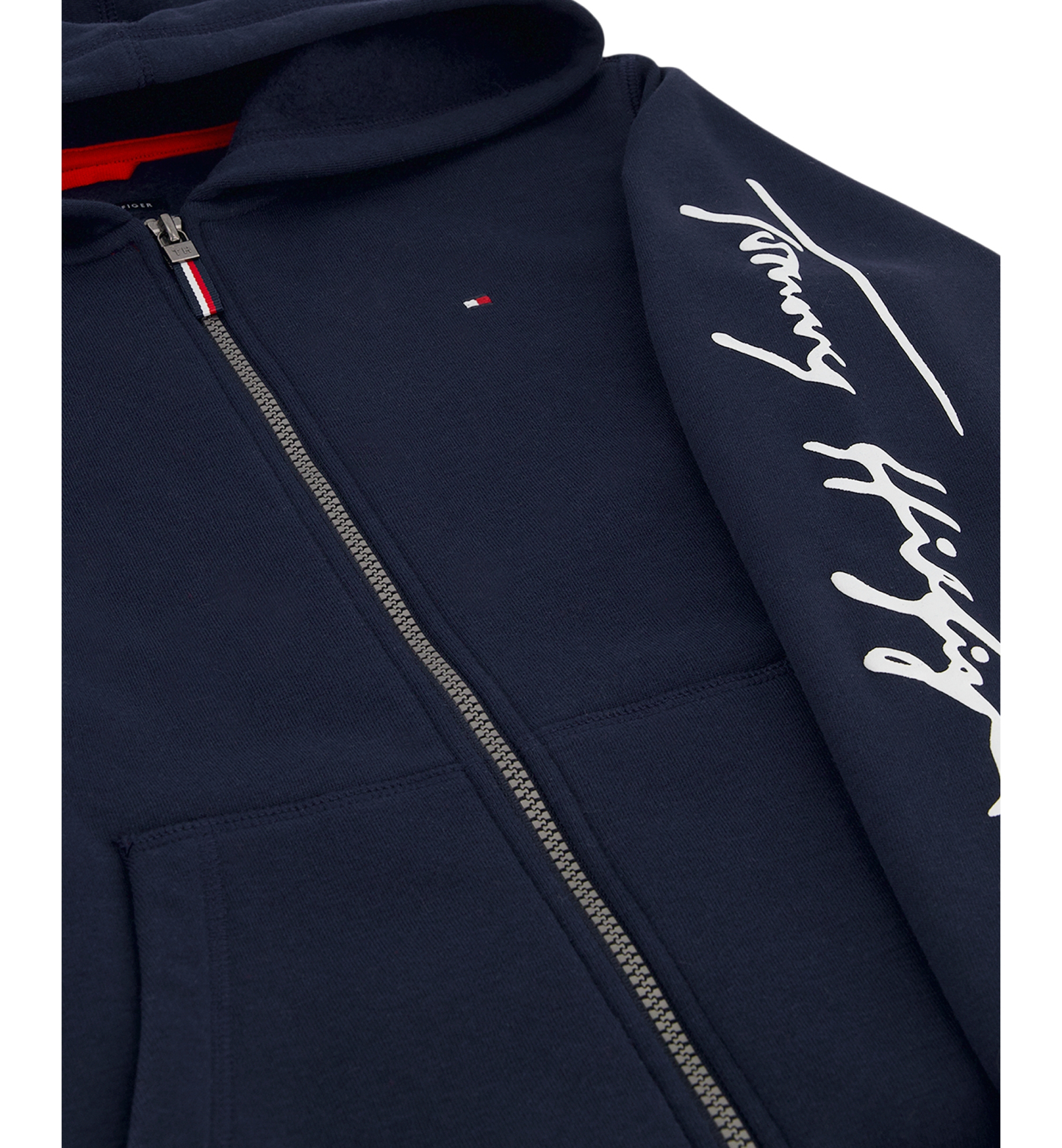 Tommy Hilfiger Boys' 8-20 Signature Full Zip Kangaroo-Pocket Cotton-Polyester Blend Zip Hoodie - Navy Blazer