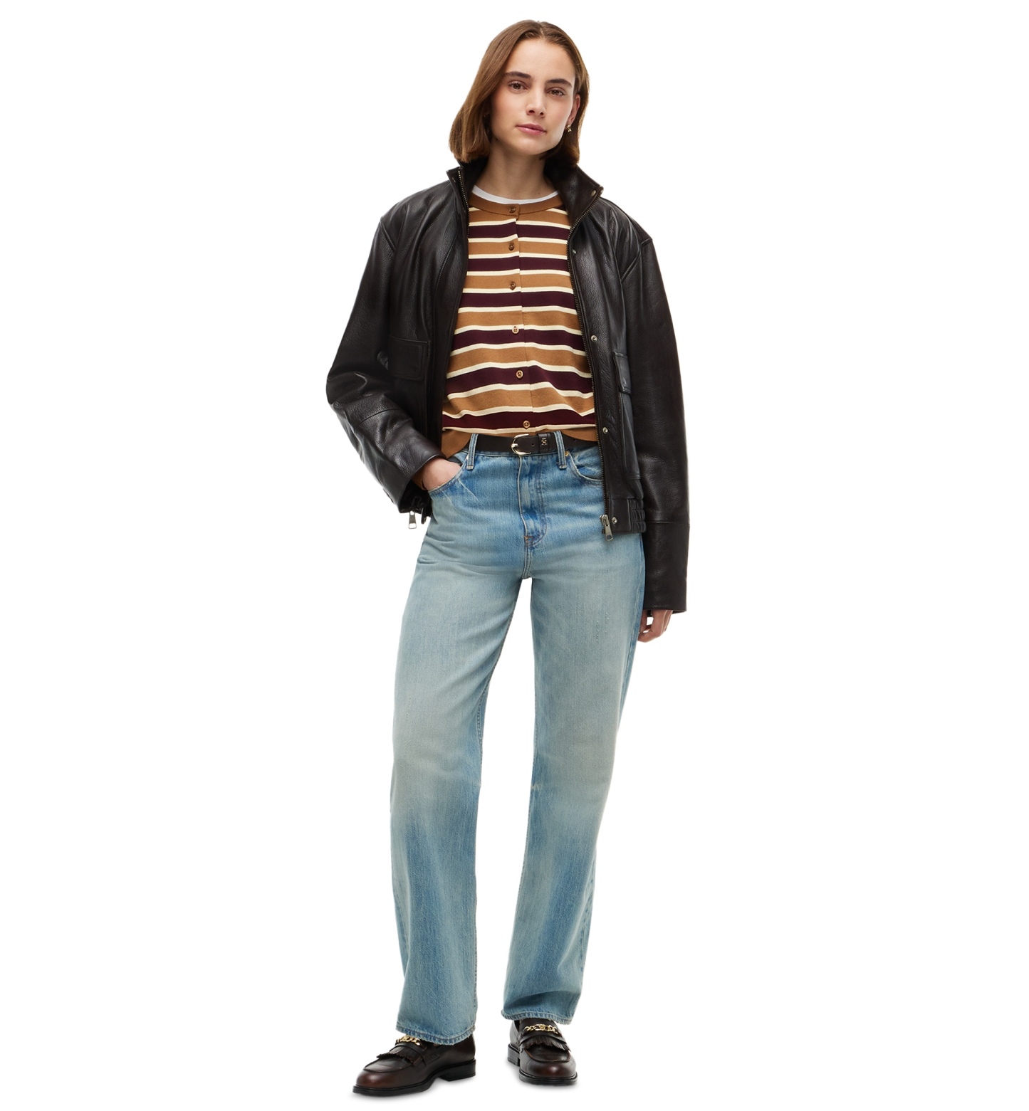Tommy Hilfiger Women's Striped Slim-Fit Crewneck Cardigan - Studio Stripe Deep Burgundy Dark Khaki