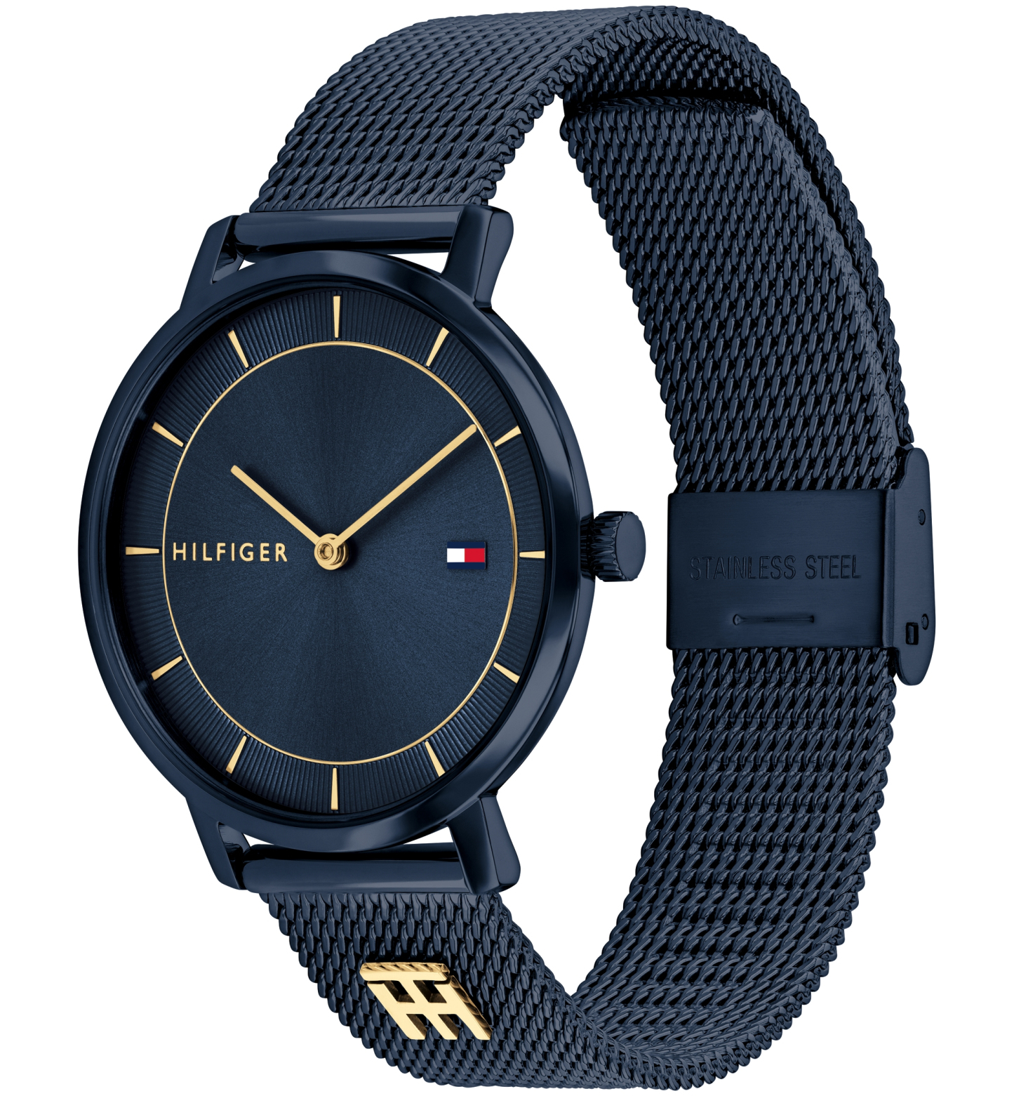 Tommy Hilfiger Women's Quartz Ionic Plated Blue Stainless Steel and Gold-Tone Steel Mesh Bracelet Watch 35mm - Blue