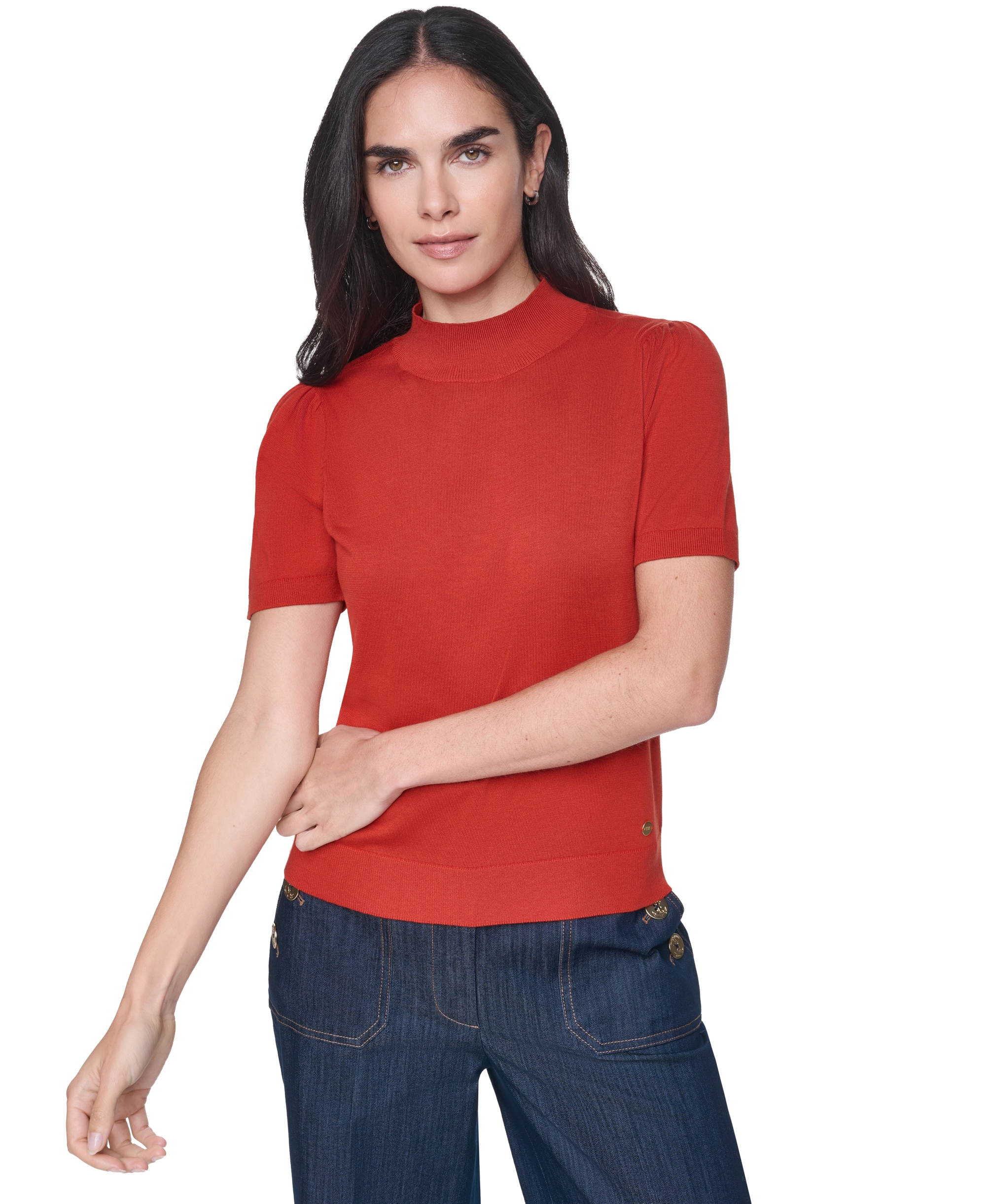 Tommy Hilfiger Women's Short-Sleeve Mock-Neck Puff-Sleeve Sweater - Paprika