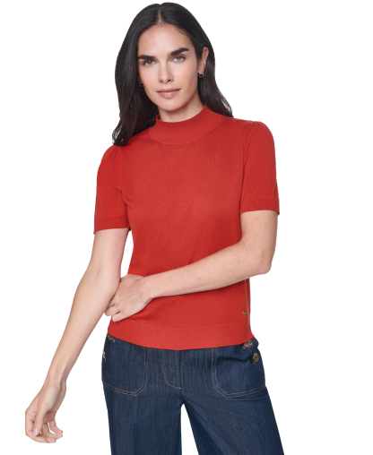 Tommy Hilfiger Women's Short-Sleeve Mock-Neck Puff-Sleeve Sweater - Paprika